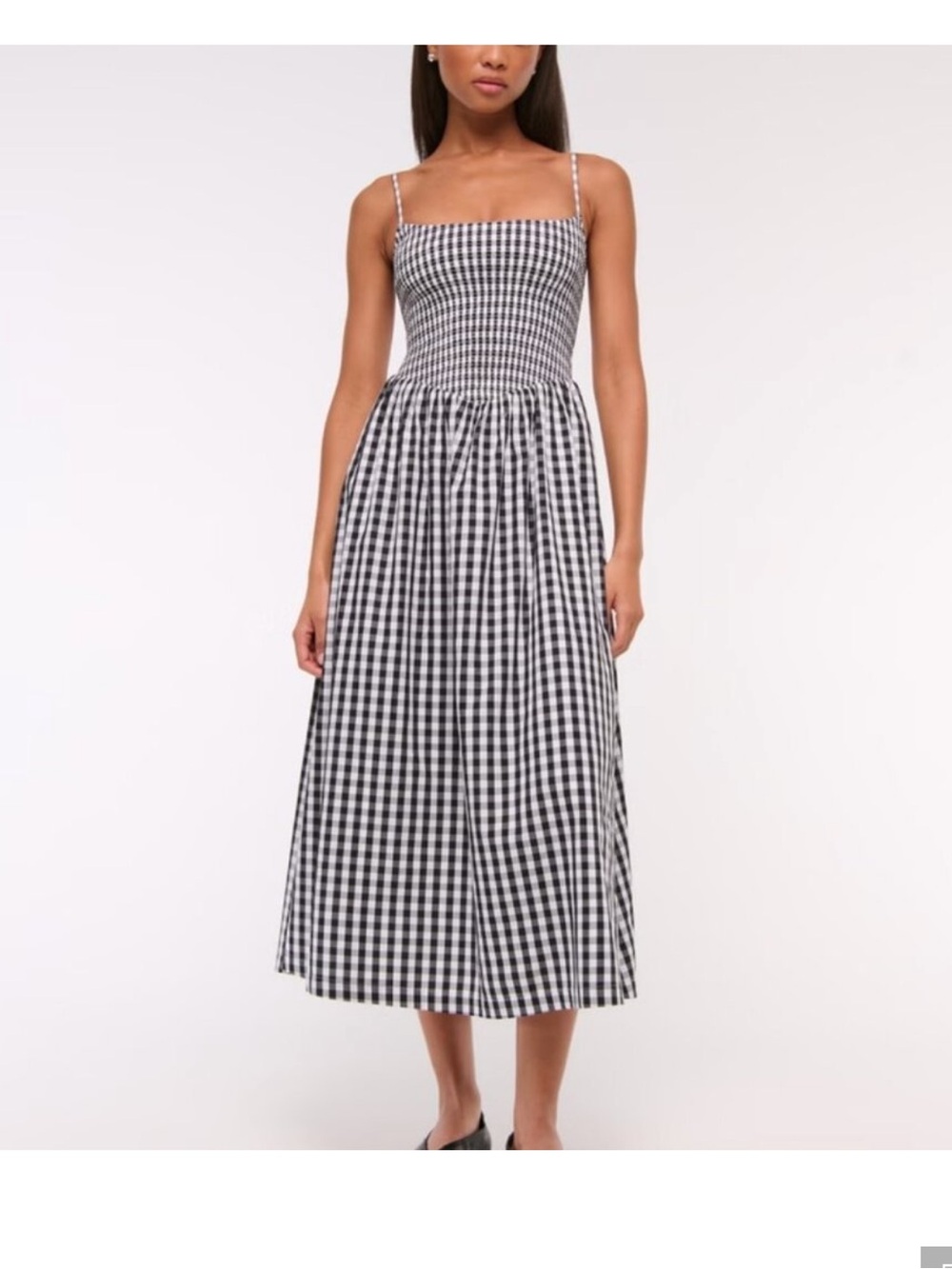 Abercrombie & Fitch Black and White Gingham Smocked Midi Dress